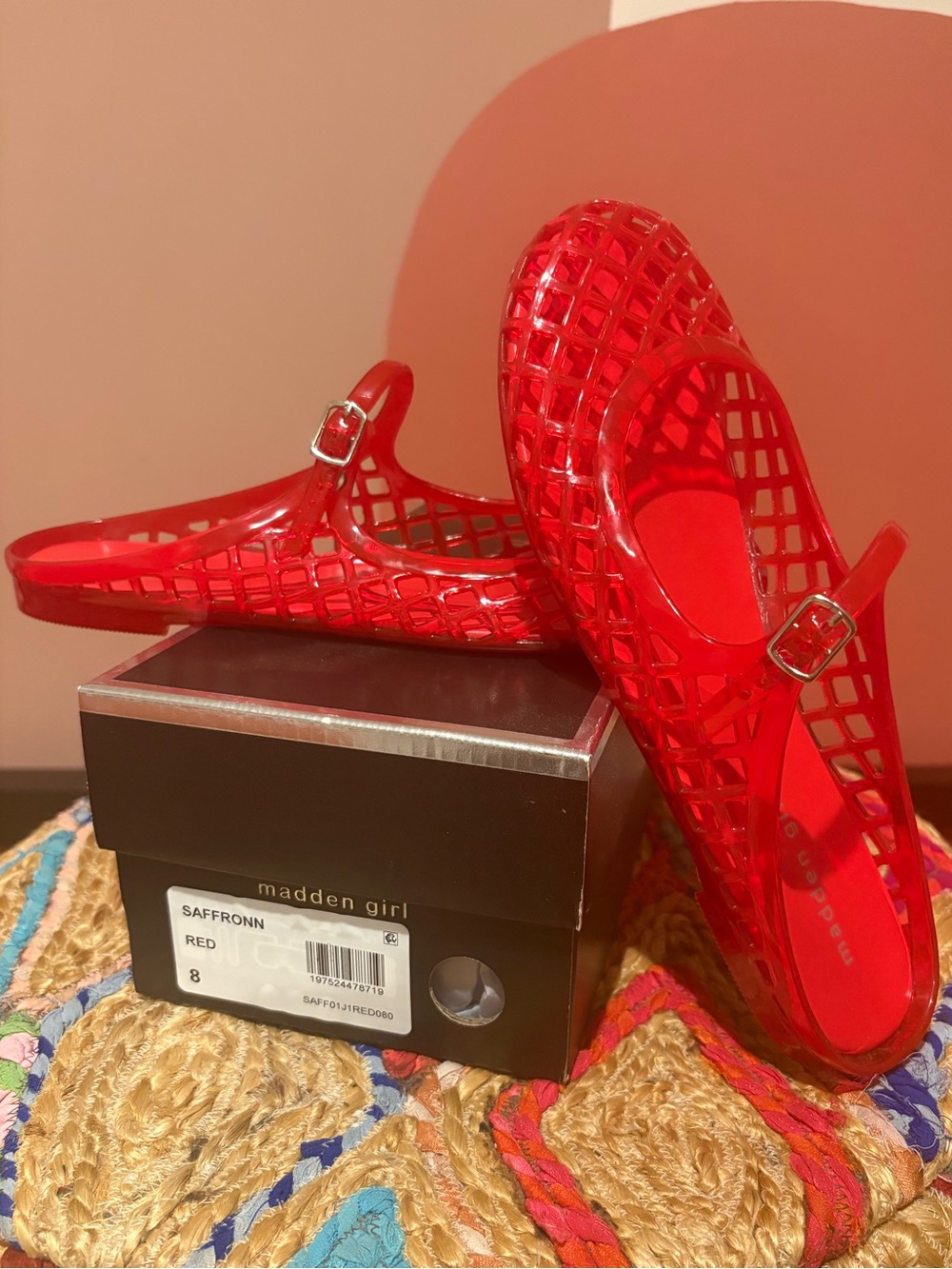 Madden Girl Saffronn Red Jelly Mary Jane Flats with Buckle